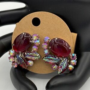 Vintage Fruit Salad Red and Pink Ted Glass and AB Crystal Earrings